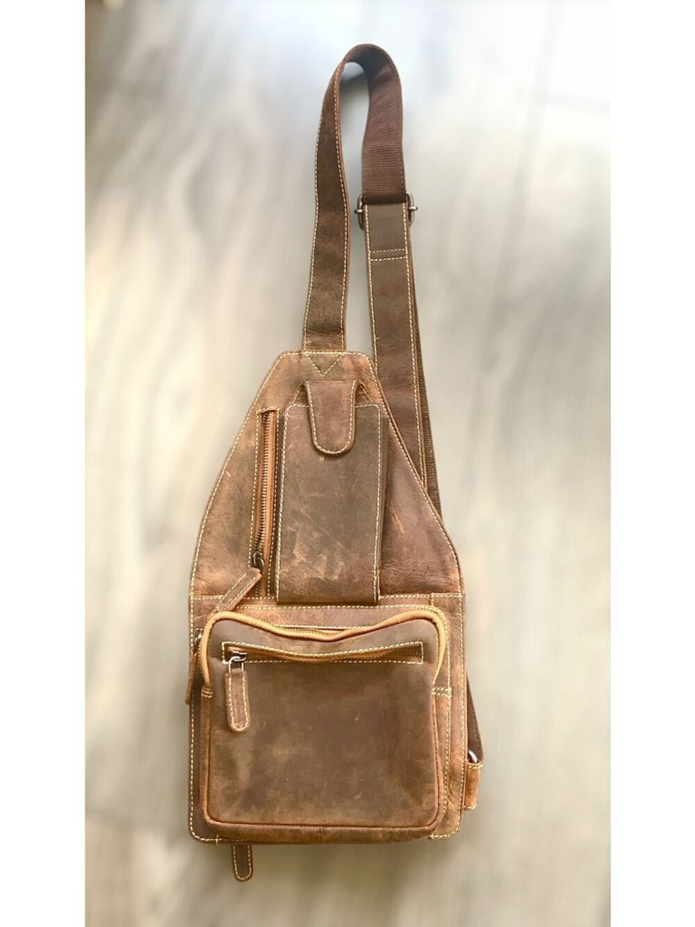 Vintage Distressed BrownLeather Sling Bag Hunter Crossbody Unisex